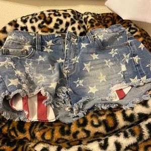 Red white and blue jeans shorts